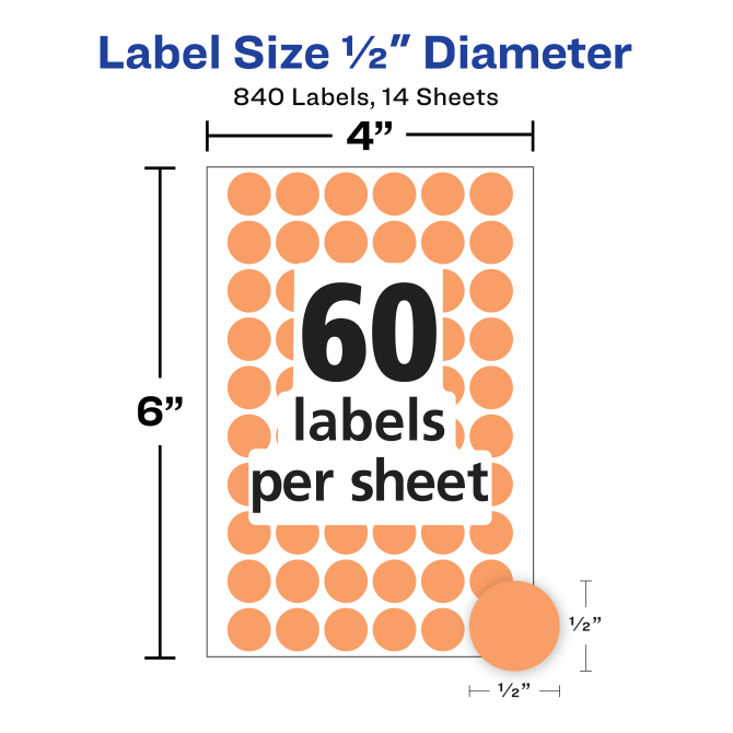 Avery® Color-Coding Removable Labels, 1/2 Inch Round Stickers